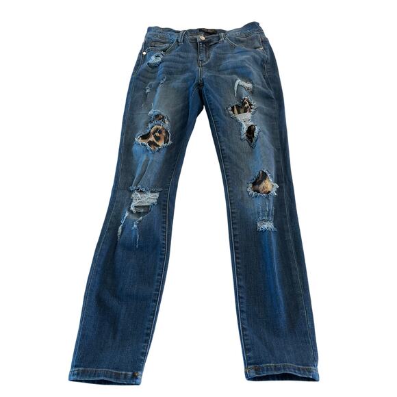 Judy Blue Skinny‎ Jeans with Cheetah Leopard Patches Distressed Size 7 /28 - Picture 1 of 10